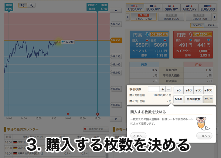 バイナリーオプションの手順3