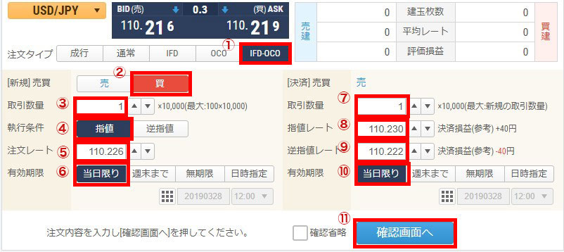 IFO注文の発注方法1