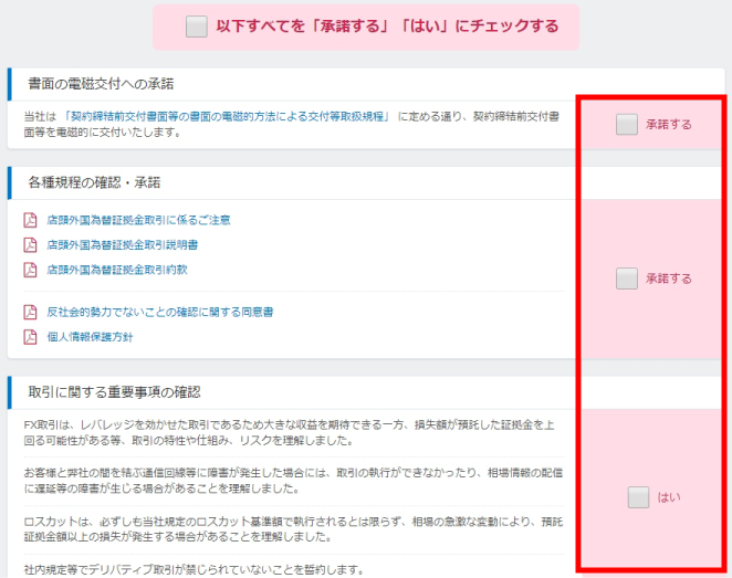 LIGHT FXの口座開設チェック項目