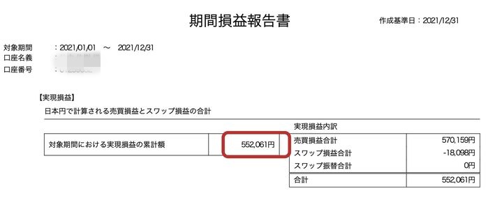 トラリピ2021年期間損益報告書