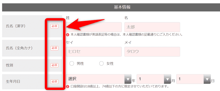 ヒロセ通商　口座開設申し込み 基本情報