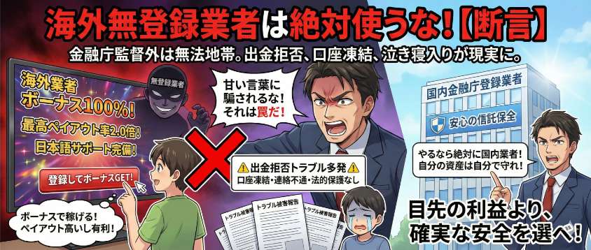 バイナリーオプションは海外の無登録業者を綱うのは危険