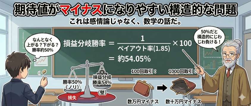 バイナリーオプションの期待値がマイナスになりやすい